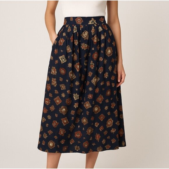 Vintage Christina James New York Rayon Skirt Medium Southwestern Boho Geometric - Picture 1 of 6